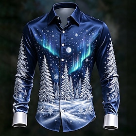 Christmas Men's Christmas Tree Satin Shirt Dress Shirt Long Sleeve Casual Fashion Casual Vacation Party Evening Wear Dailywear Summer Spring Fall Collared Shir