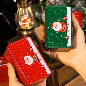 Rectangle Christmas Tinplate Box Empty Cookie Candy Box Santa Claus Gift Boxes Jewelry Storage Can Holiday Wedding Xmas Party Favor Holiday Gift Box Home Decor
