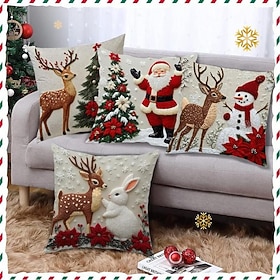 Ensemble de 4 housses de coussin décoratives de Noël (45 x 45 cm) pour les fêtes et pour agrémenter vos meubles.