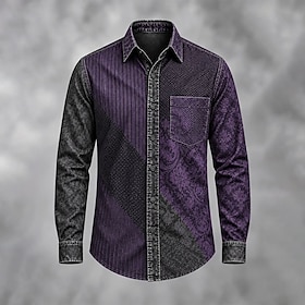 Men's Color Block Stripes Shirt Button Up Shirt Casual Dress Shirt Long Sleeve Fashion Casual Vacation Formal Dailywear Summer Spring Turndown 3D Print Collare