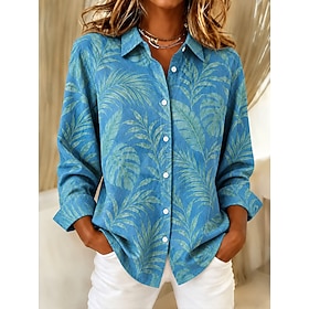 Women's Shirt Blouse Print Ombre Floral Graphic Elegant Vintage Stylish Long Sleeve Shirt Collar Regular Tops Casual Work Holiday WhiteBlack RedPink Green / Bl