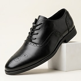 Men's Derby Shoes Lace-Up Brogue Dress Shoes with Perforated Wingtip Toe and Classic Round Toe Shape, Timeless Business Casual Style for Office, Weddings and D