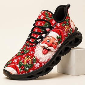 Men's Christmas Slip-On Sneakers with Santa Claus, Christmas Tree and Snowflake Prints, Bold Festive Style for Holiday Parties, Christmas Events, Travel and Ca