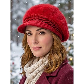 Damen-Wintermütze aus weichem Polyesterstrick mit Zopfmuster und Entenschnabelform, einfarbig, fleecegefüttert, warm, ideal für Weihnachten, Schneetage, Freize