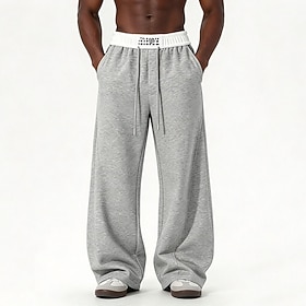 Men's Sweatpants Trousers Straight Leg Sweatpants Drawstring Pocket Elastic Waist Plain Comfort Soft Casual Daily Outdoor Fashion Classic Style Black Navy Blue