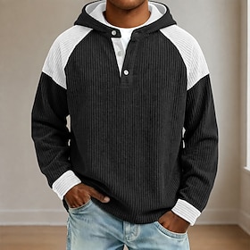 Men's T Shirt Corduroy Shirt Long Sleeve Solid Color Traditional / Vintage Casual Henley Color Block Raglan Sleeves Hooded Henley Casual Home Outdoor Fall Win