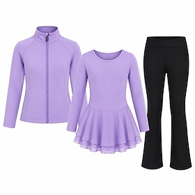 Figure Skating Dress with Jacket and Pants Women's Ice Skating Outfits Violet Patchwork Asymmetric Hem Stretchy Training Competition Skating Wear Classic Cryst