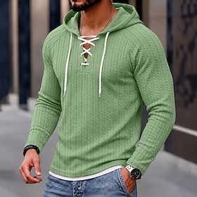 Men's Ribbed Knit tee Tee Top Long Sleeve Hooded Fall Winter Spring Fall Plain Jacquard Textured Contemporary Modern Casual 2 in 1 Basic Hooded Casual Home St