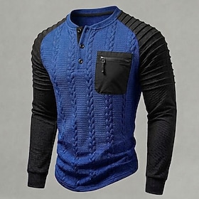 Men's T Shirt Hoodie Long Sleeve Henley Color Block Fall Winter Fall Textured Traditional / Vintage Casual Casual Home Outdoor White Black Wine Top Tee for Me