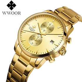 WWOOR Men's Chronograph Watch, Stainless Steel Bracelet, Luminous Hands, Date Display, Water Resistant Analog Quartz Wristwatch, Classic Business Dress Watch f