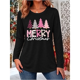 Christmas Women's Blouse Santa Claus Christmas Tree Snowflake Fashion Stylish Classic Long Sleeve Crew Neck Regular Tops Casual Daily Going out Black Spring Fa