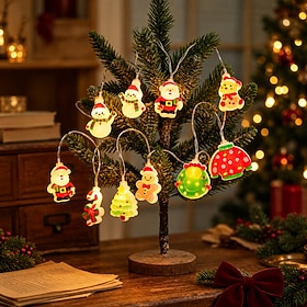 Christmas LED String Lights, 3M 20 LEDs/6M 40 LEDs with Santa Claus, Snowman, Reindeer Christmas Tree, Indoor Fairy Lights for Bedroom, Living Room, Fireplace