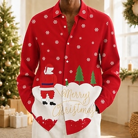 Christmas Men's Santa Claus Merry Christmas Shirt Button Up Shirt Casual Dress Shirt Long Sleeve Fashion Casual Vacation Formal Dailywear Summer Spring Turndow