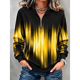 Women's Pullover Sweatshirt Zipper Graphic Geometric Vintage Western Retro Long Sleeve High Neck Half Zip Regular Tops Casual Dailywear Holiday Yellow Spring F