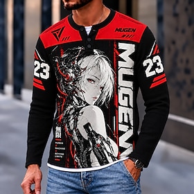 Men's Letter  Number Waffle Henley Shirt Casual Style Classic Style Long Sleeve Fashion Streetwear Designer Casual Daily Outdoor Winter Spring   Fall Black Hen