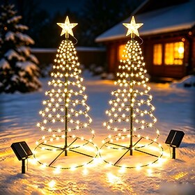 Lot de 2 décorations solaires de Noël pour sapin de Noël extérieur, étanches, pour allée de jardin, allée, décoration de jardin et pelouse pour le Nouvel An et