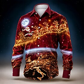 Christmas Men's Santa Claus Christmas Animal Button Up Shirt Casual Dress Shirt Long Sleeve Fashion Casual Vacation Dailywear Summer Spring Fall Turndown Colla