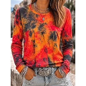 Damen T Shirt Blumen Grafik Pflanzen Elegant Vintage Stilvoll Langarm Rundhalsausschnitt Rundhals Normale Oberteile Lässig Gelb Rote Purpur Frühling Herbst