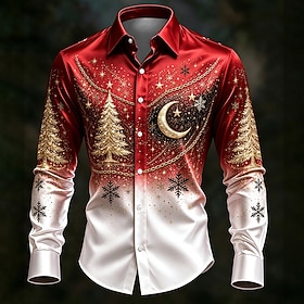 Christmas Men's Christmas Tree Satin Shirt Dress Shirt Long Sleeve Casual Fashion Casual Vacation Party Evening Wear Dailywear Summer Spring Fall Collared Shir