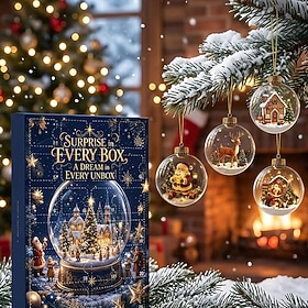 Christmas Advent Calendar 2026, 24 Days Countdown Christmas Tree Ornaments Set, Mini Hanging Baubles with Festive Holiday Designs, Decorative Gift Box for Xmas