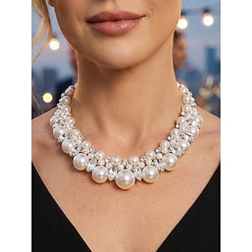 Women's Faux Pearl Zircon Necklace French Light Luxury Vintage Clavicle Chain, Elegant Pearl Statement Jewelry for Party, Wedding, Banquet, Dinner and Formal O
