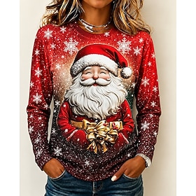 Christmas Women's T Shirt Print Graphic Christmas Tree Snowflake Vintage Fashion Stylish Long Sleeve Crew Neck Round Neck Regular Tops Casual Daily Weekend Blu