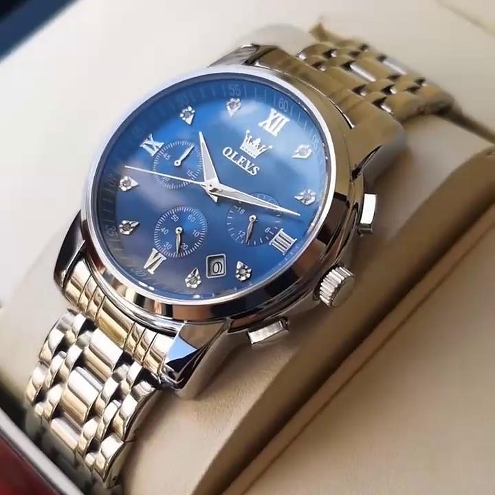 OLEVS Quartz Watch for Men Chronograph Luminous Luxury Wristwatch Large ...