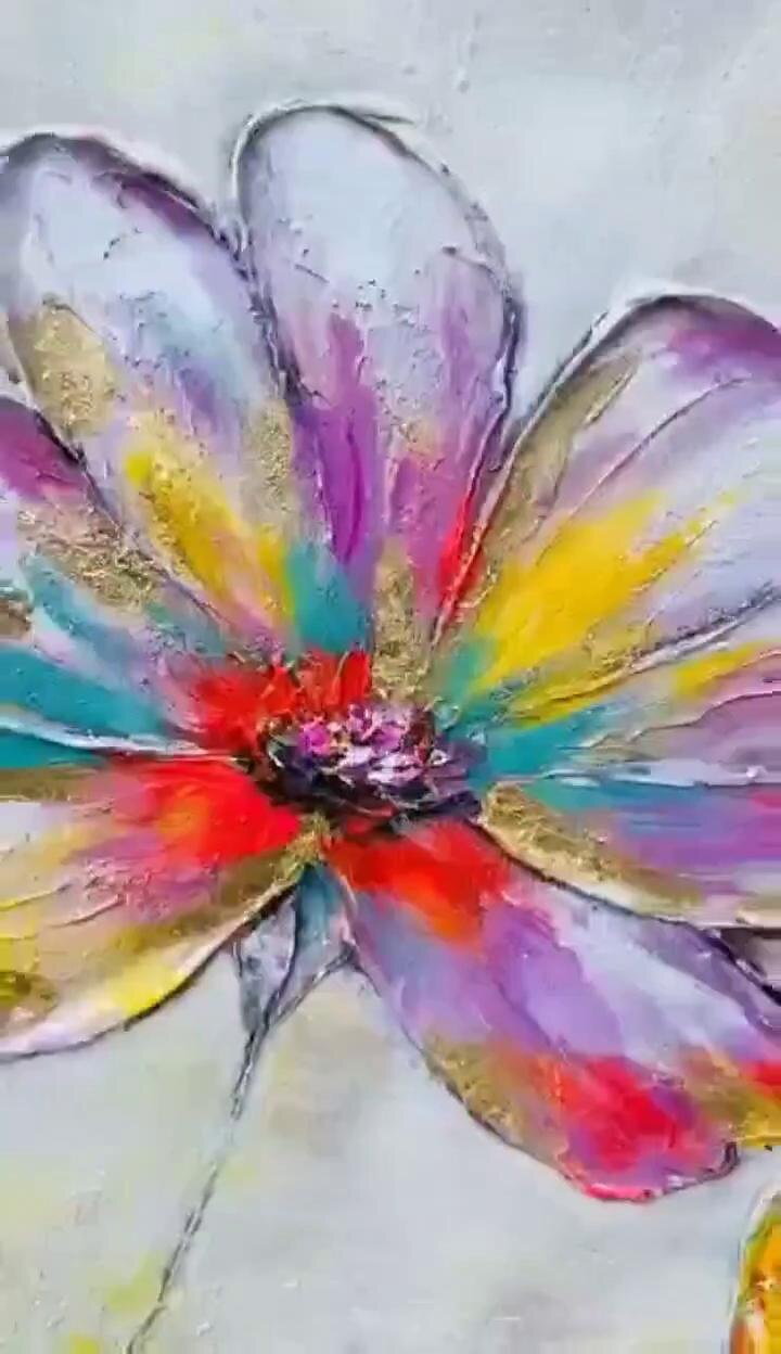 Handmade Hand Painted Wall Art Abstract Colorful Flower Texture Oil