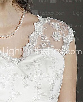 Linea-A Abiti da sposa A V Strascico di corte Di pizzo Organza Cinghie Regolari Traforato con Di pizzo Perline 2022 del 2026 a $218.49 –P2