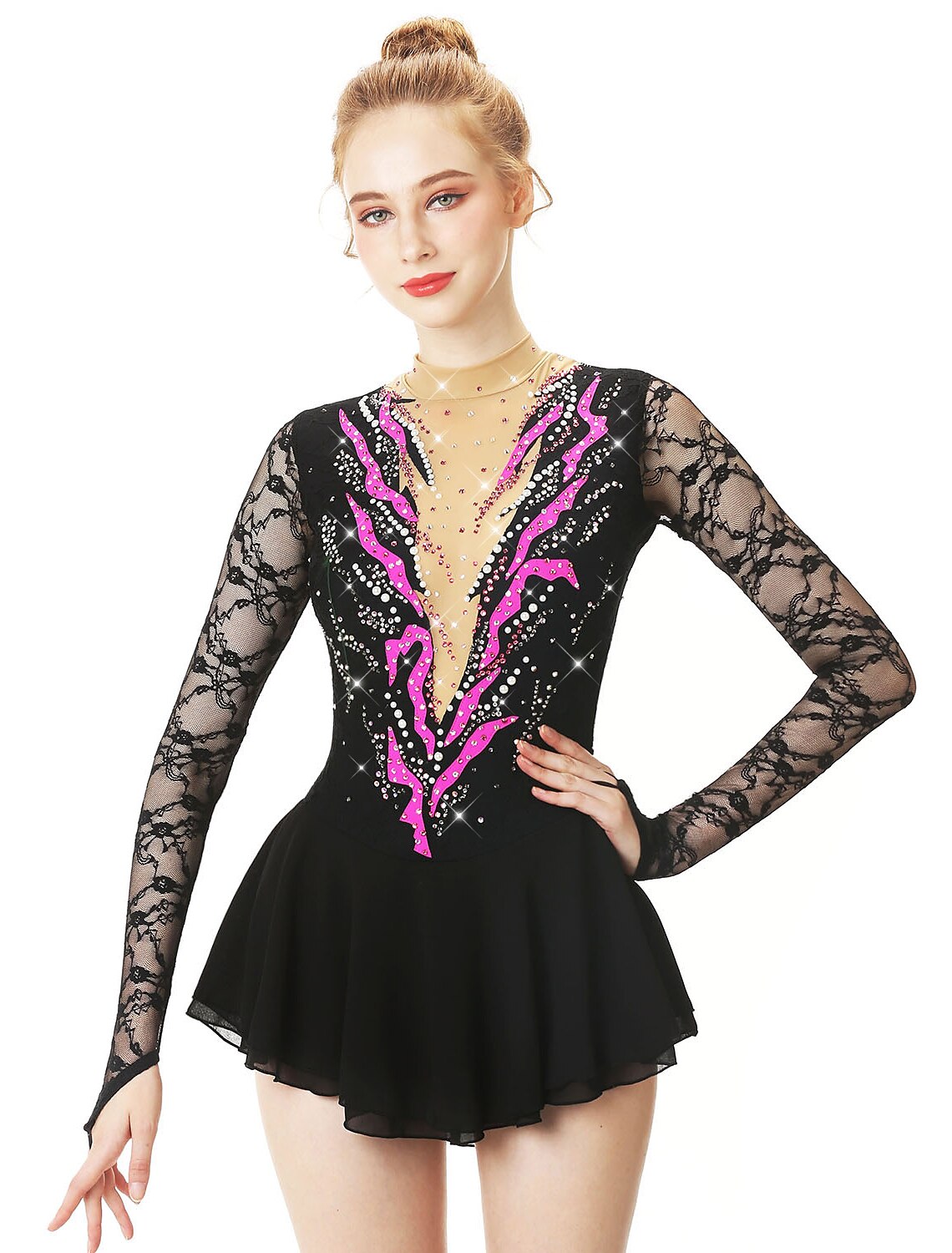 Girl custom ice skating dress spandex pink figure dresses competition black 