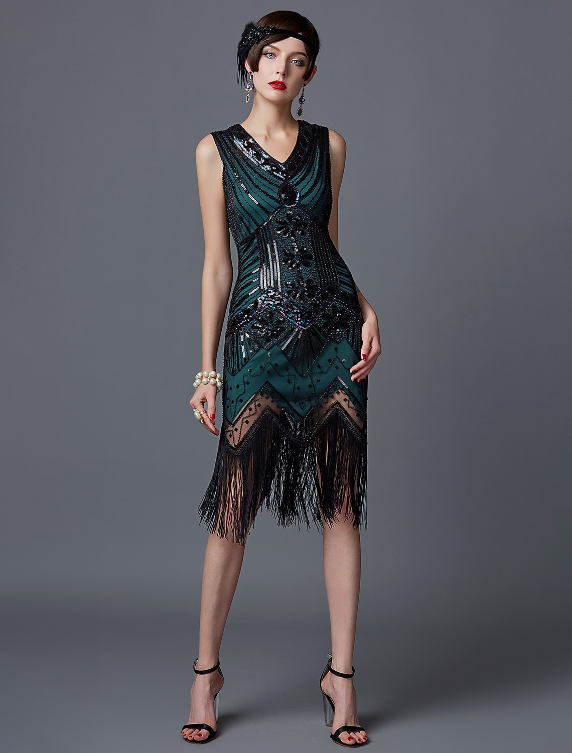 US3 Hot Flapper Dress Great Gatsby Vintage Sequin Costume 20s Charleston Fringe 