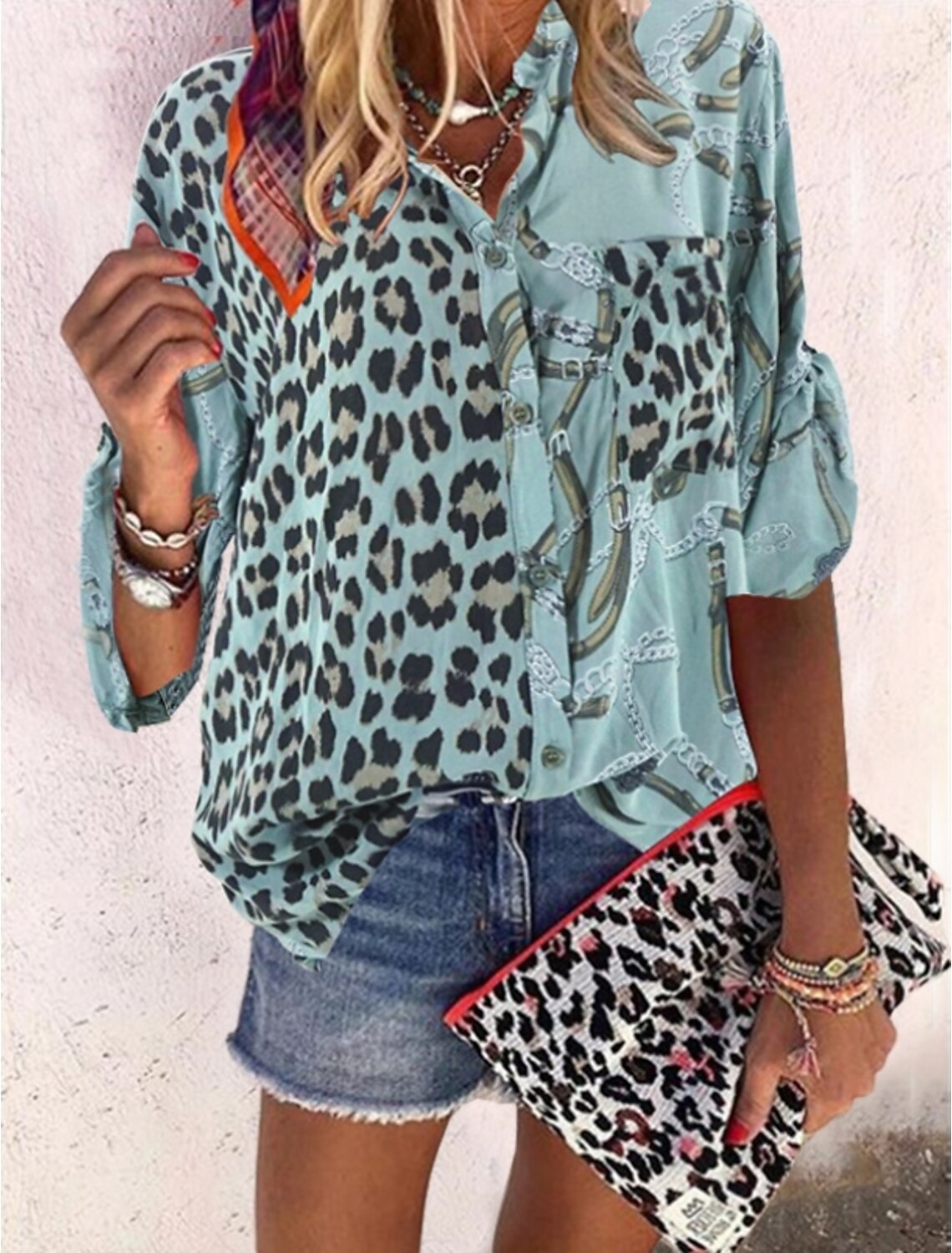Women's Blouse Shirt Color Block 