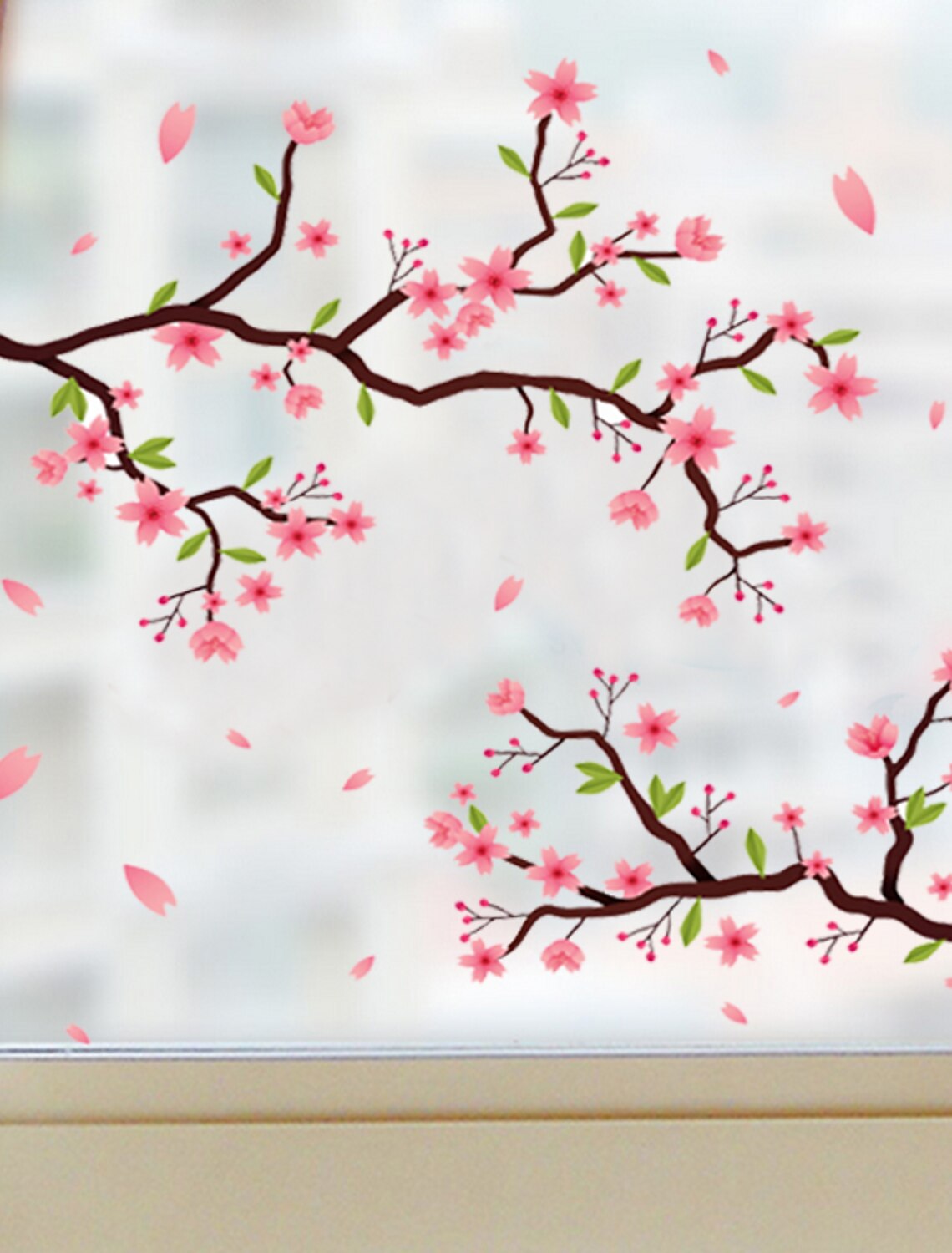 Frosted Cling Screen Translucent Window Glass Film Sticker for Bathroom Living Room 60cm x 58cm Blur Ink Painting Flower 