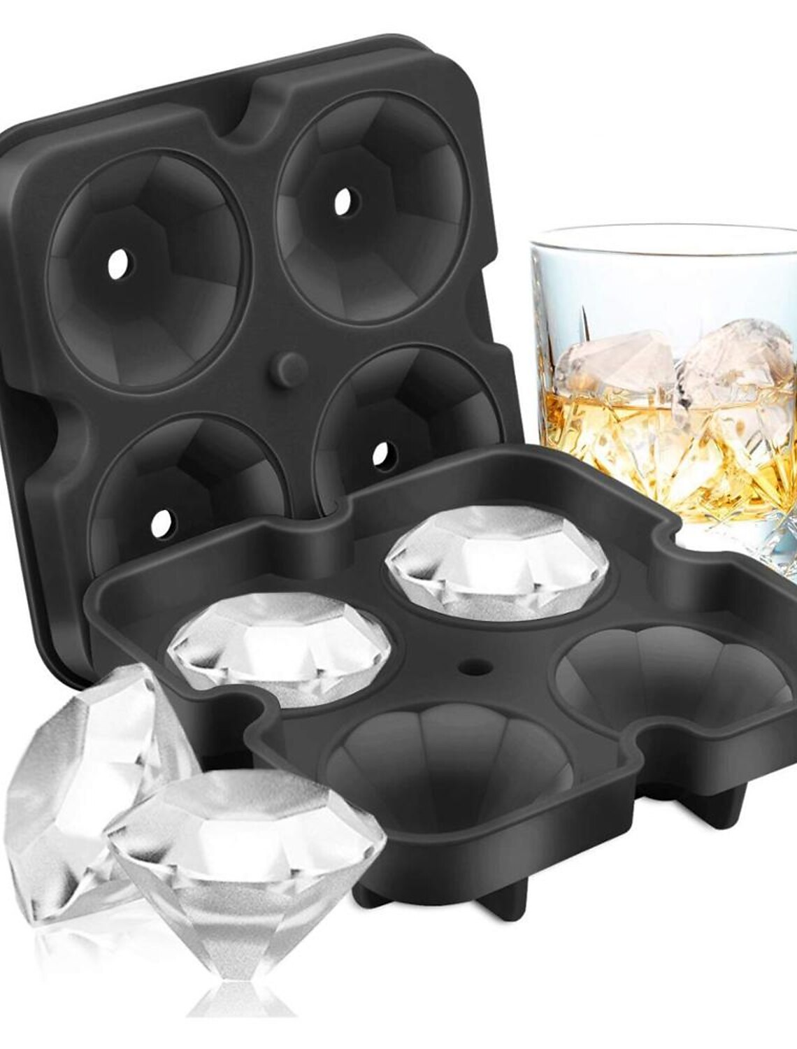 Lot Food Grade Silicone 3D ICE Cube Tray Maker Round Whiskey Cocktails Funnel 