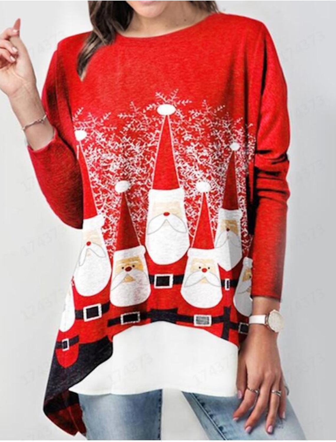 Autumn Womens Christmas Santa Claus Snowflake Print Plus Size Tunic Sweatshirt