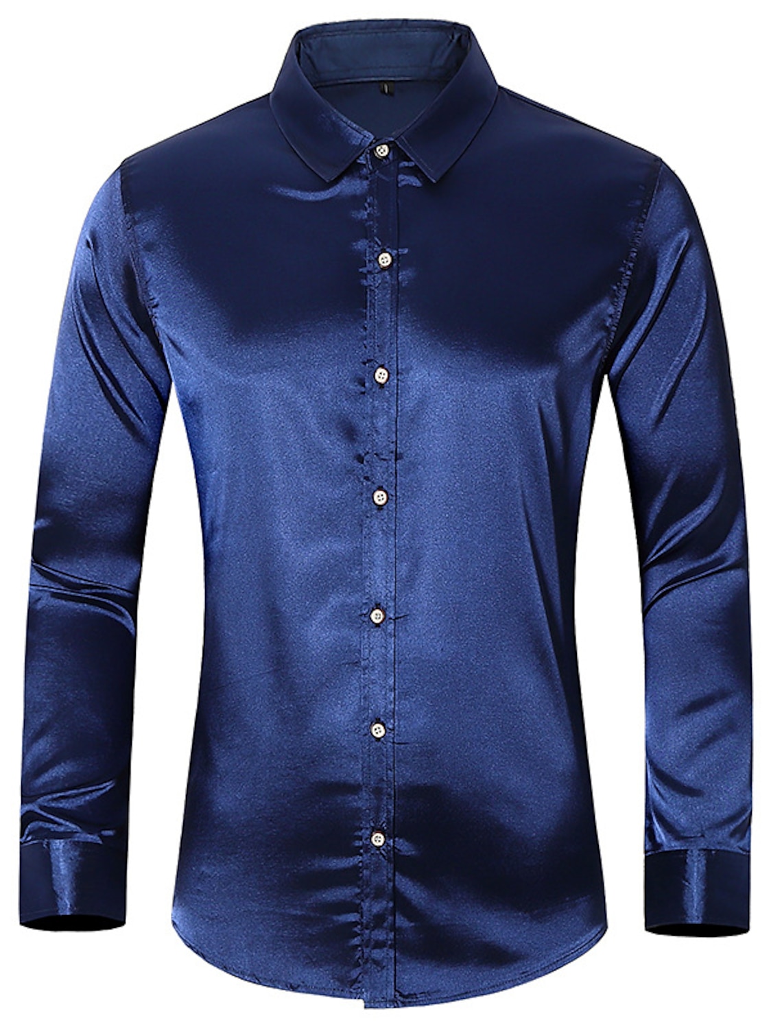 Fashion Mens Silk-Like Satin Dress Shirts Slim Fit Long Sleeve Casual Shirt Tops 
