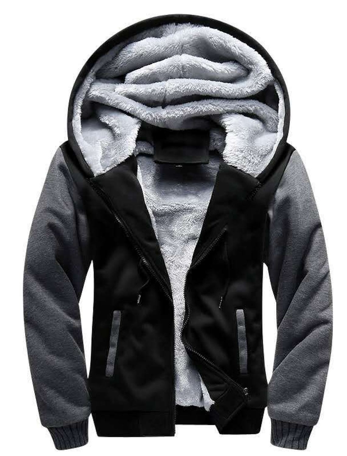 Black/Red,X,Large Men's Zip Up Hoodie Heavyweight Winter Sweatshirt Fleece Sherpa Lined Warm Jacket