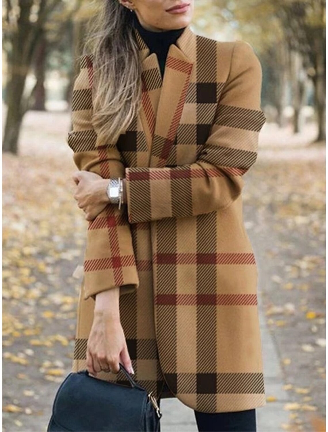 red and black plaid trench coat