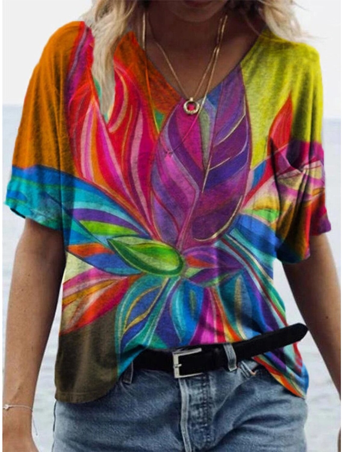 HUIHAIXIANGBAO Short Sleeve Tee Shirts for Women Womens Crewneck Printed Funny Graphic T Shirt Tunic Tops Blouse