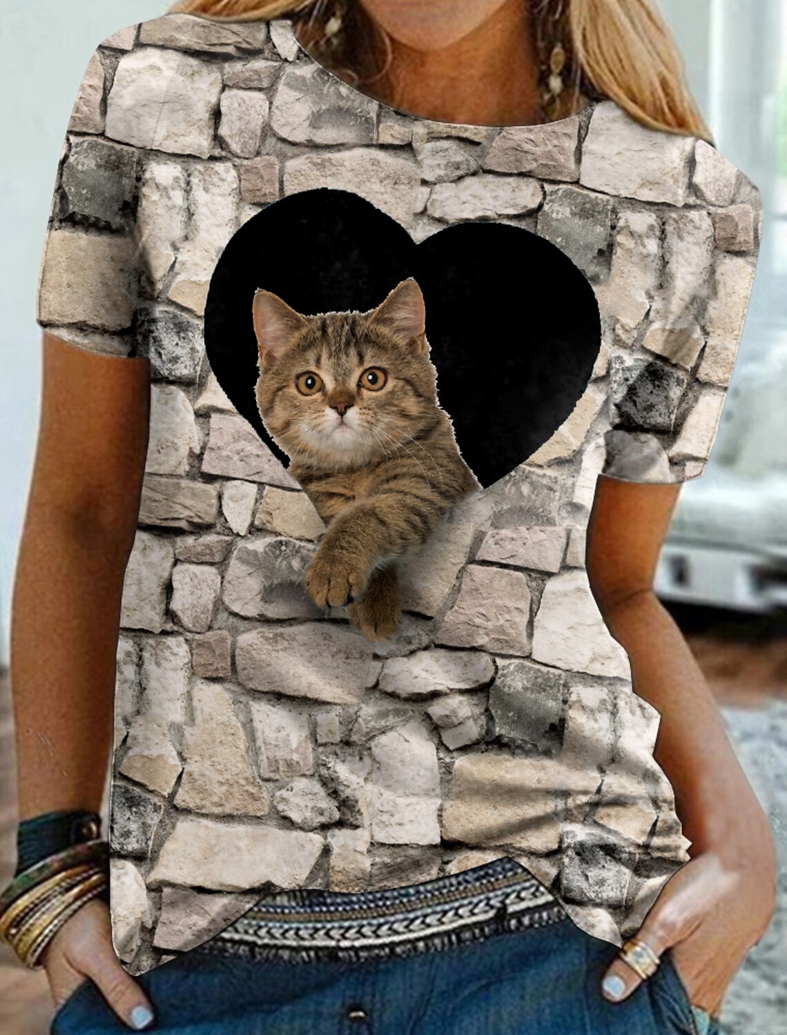 3D Cat T shirt Cat Graphic Heart 