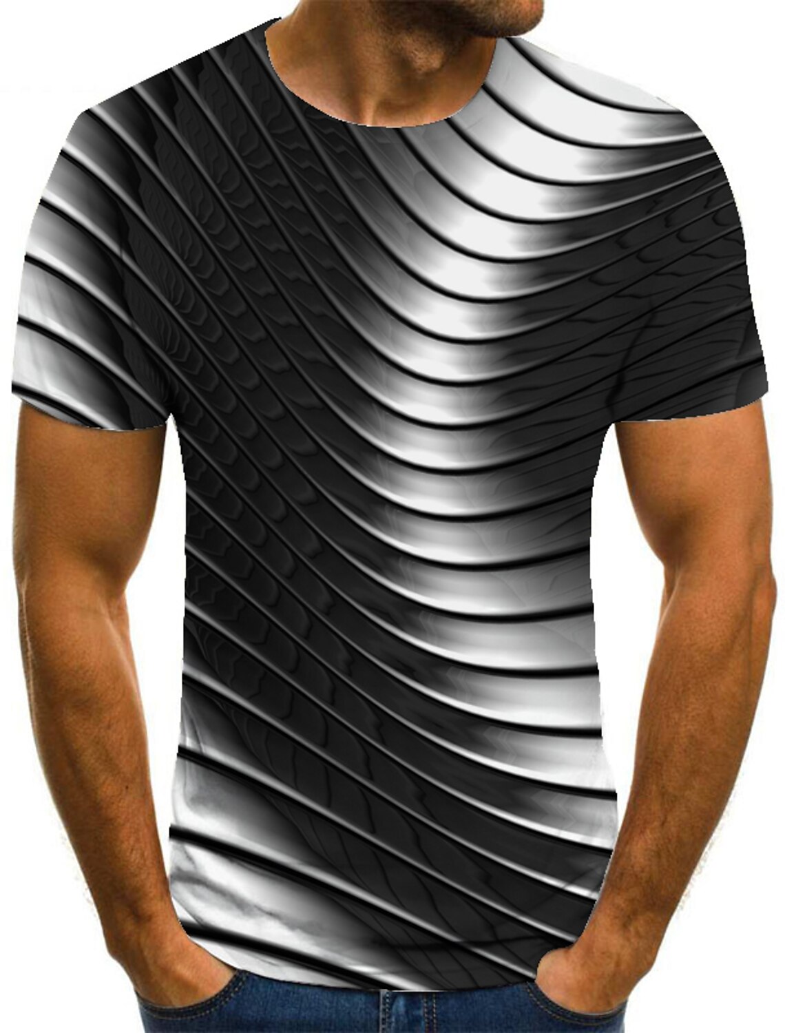 Mens 3D Geometric Print T-Shirt Casual Short Sleeve Round Neck Casual Tee Tops Mens 3D Geometric Print T-Shirt Casual Short Sleeve Round Neck Casual Tee Tops