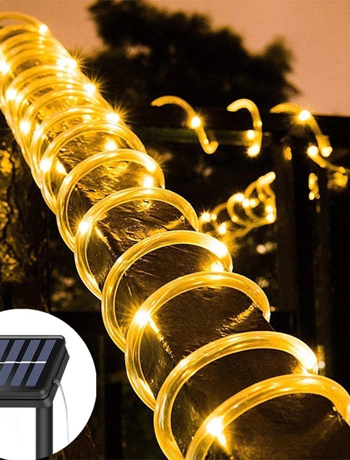 Battery Rope Tube LED Solar Lamp 50/100 LEDs String Lights Outdoor Fairy Holiday 