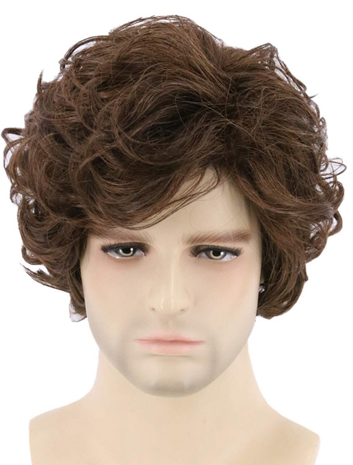 Synthetic Wig Curly Side Part Wig Short Light Brown Dark Brown Black  Synthetic Hair Men's Cosplay Party Fashion Black Dark Brown 8631313 2023 –  $