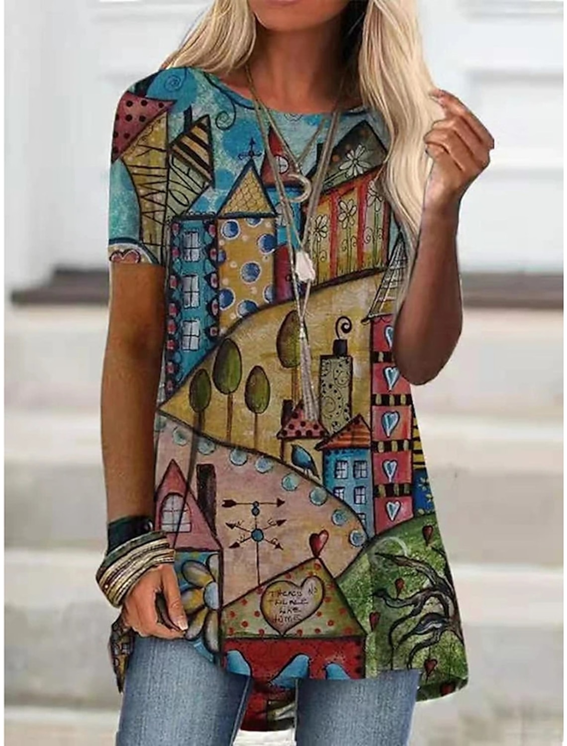Women Long Sleeve T-Shirts Fashion Dandelions O-Neck Print Blouse Tops Sweatshirt E-Scenery