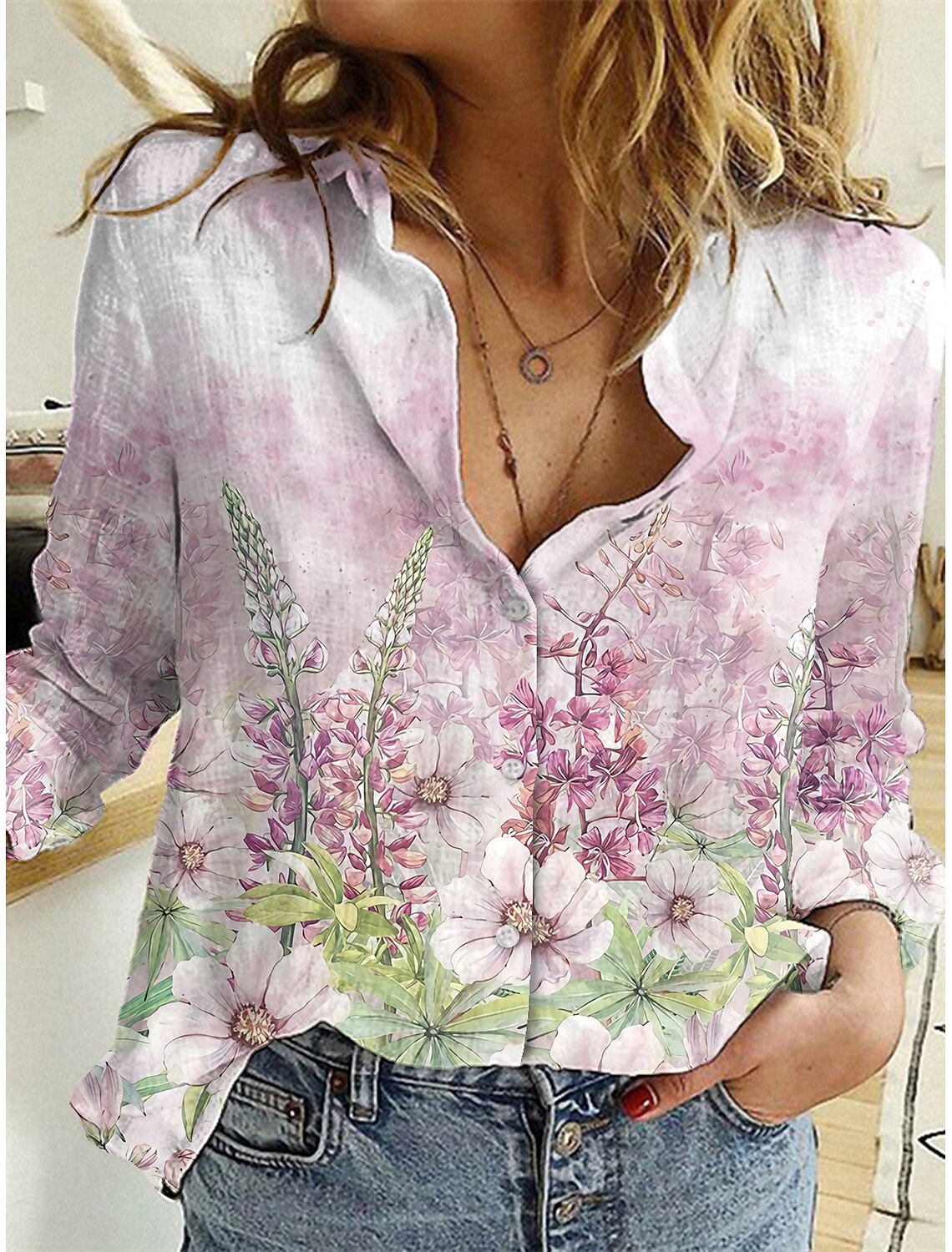 Per donna Floreale 3D Blusa Camicia 3D Fiore decorativo Pulsante Stampa  Colletto Essenziale Top Rosa del 8734505 2022 a $26.44