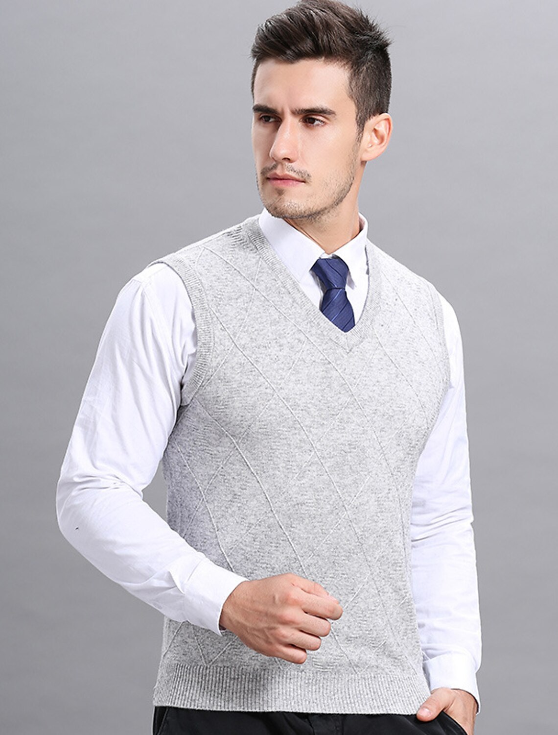 Sweater Vest Knit Knitted Plaid V Neck 