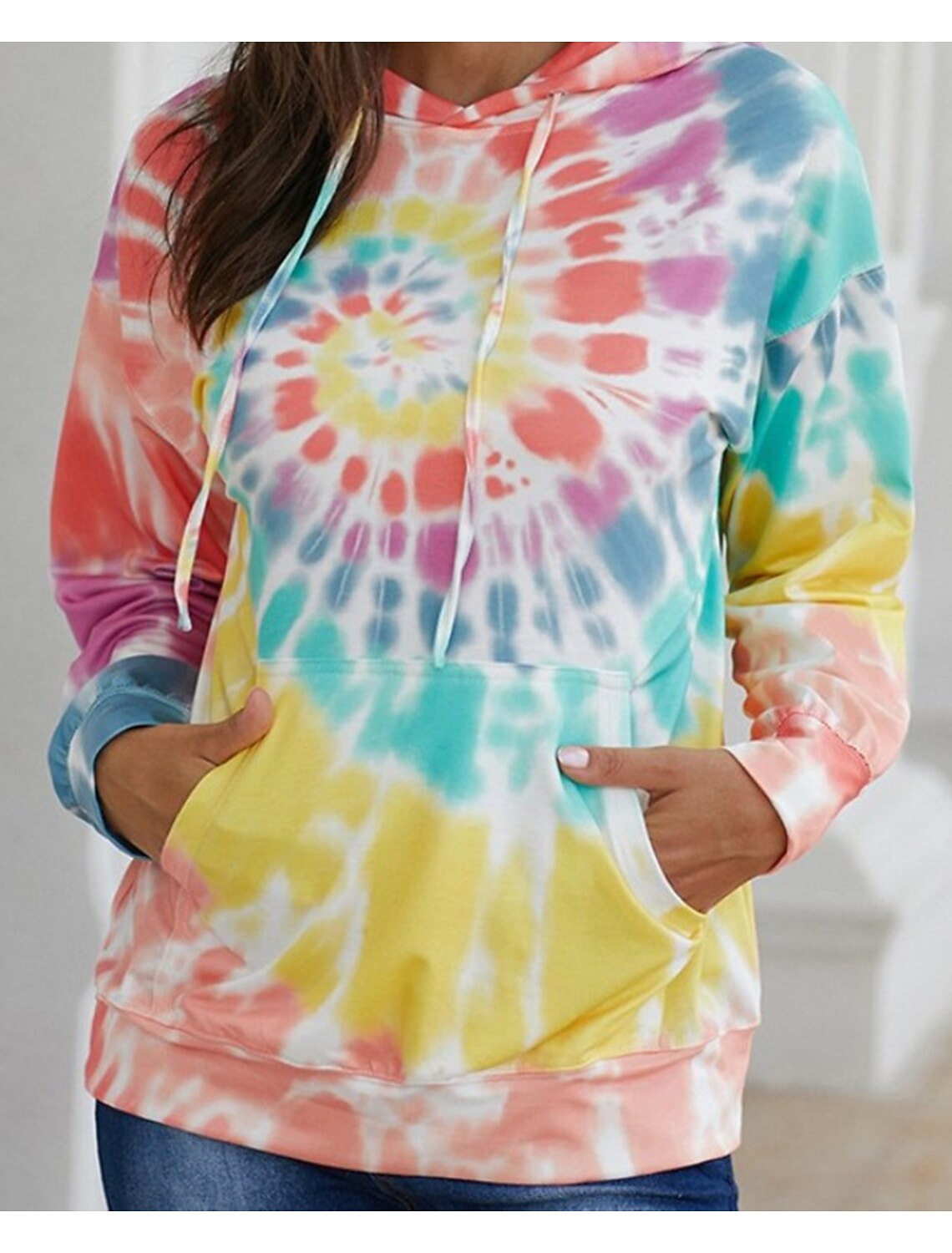 Mujer Sudadera Pull-over Tie-dye Básico De Gran Tamaño Sudaderas con  capucha Sudaderas Corte Ancho Amarillo Arco Iris 8015630 2022 – $29.15