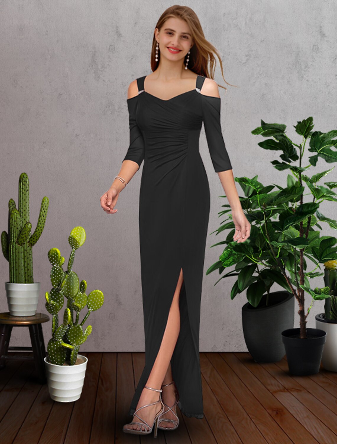 A tubino Vestito da damigella Senza spalline Mezza manica Elegante Lungo  Chiffon con Spacco sul davanti 2022 del 8801052 2022 a $109.99