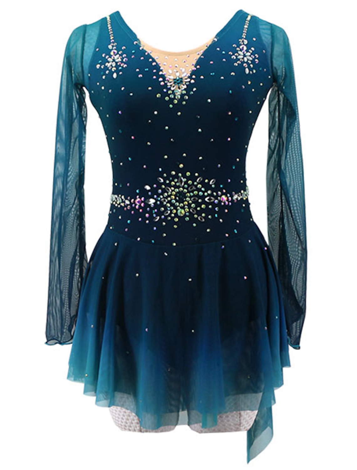 Skating Queen Figure Skating Dress for Girls Women Ice Skating Competition Professional Costume Stage Performance Lace Rhinestone Handmade Elastic Quick Dry Skating Wear Long Sleeves Black 