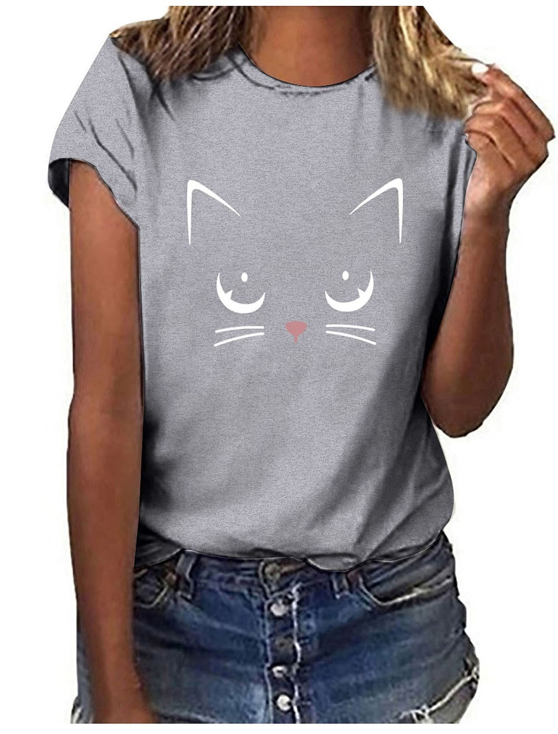 Makulas Tunic Tops for Women Moon Graphic Printed T-Shirt Short Sleeve Crew Neck Tee Blouse Loose Soft Shirts